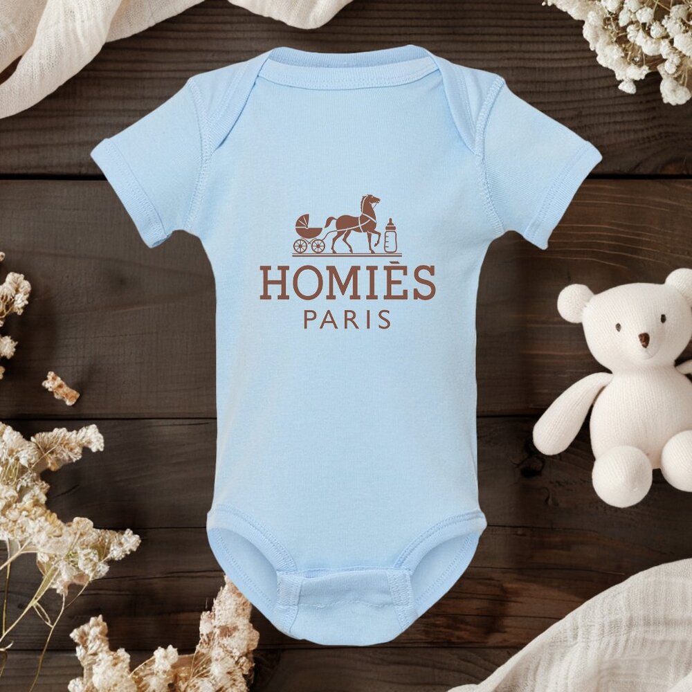 HOMIÈS PARIS Baby Onesie | Funny Designer Parody Onesie | Cute Infant Gift